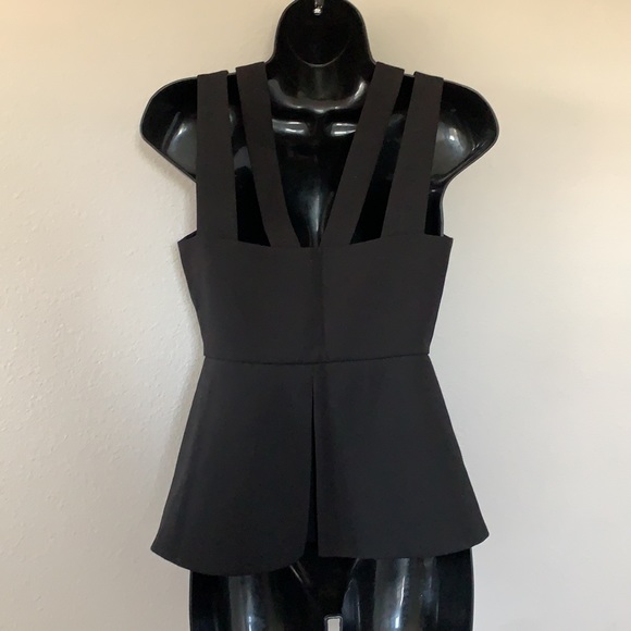 BCBG MaxAzria Raegan Black Peplum Zip Front Double Strap Tank Top - Picture 6 of 11